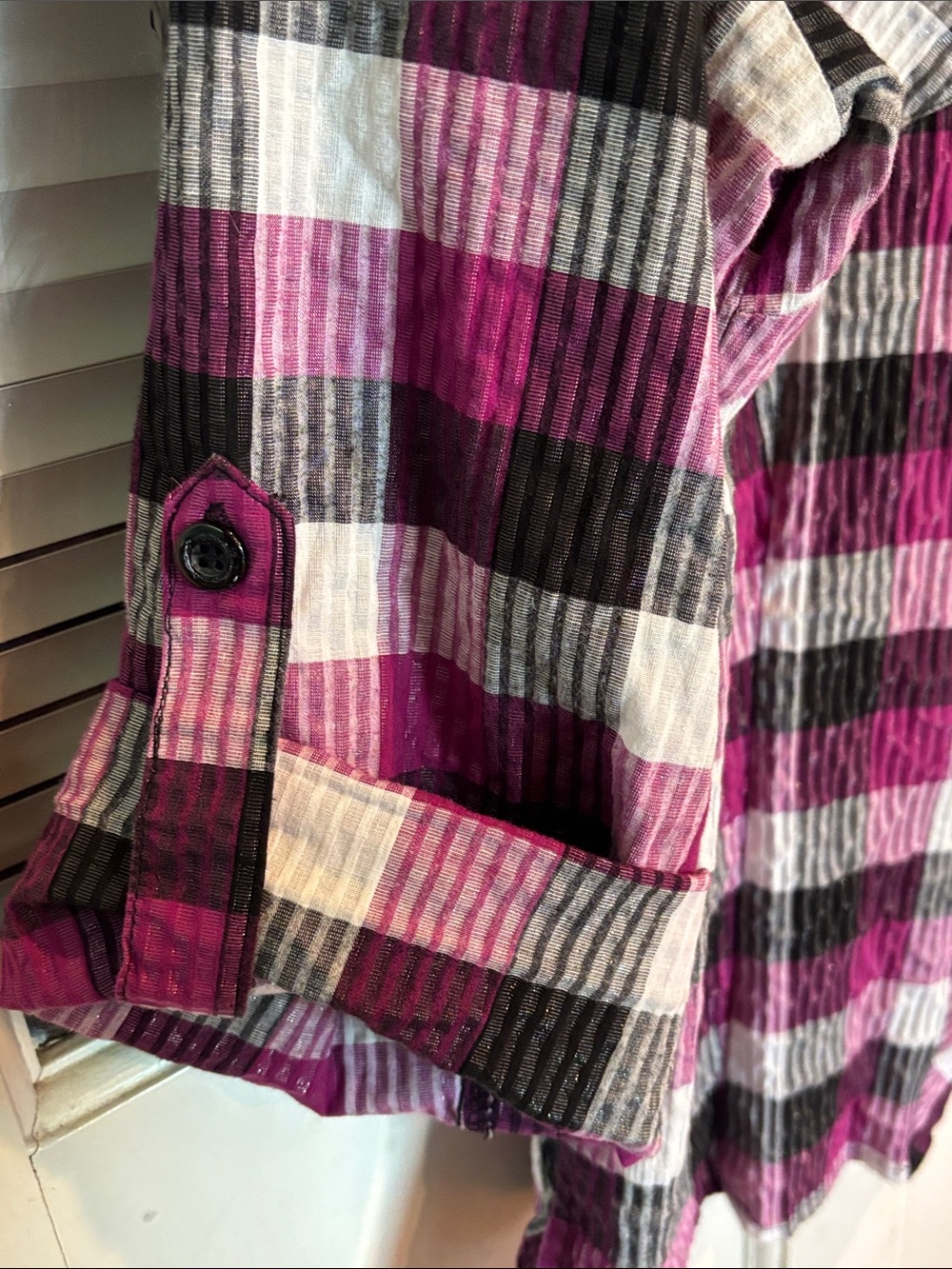 Cato Magenta, Black & White Plaid Button-Up Shirt size 22/24W - Picture 3 of 13